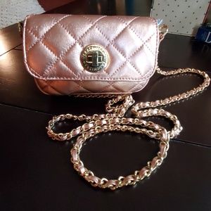 Isaac Mizrahi Rose Gold Leather Mini Crossbody Bag